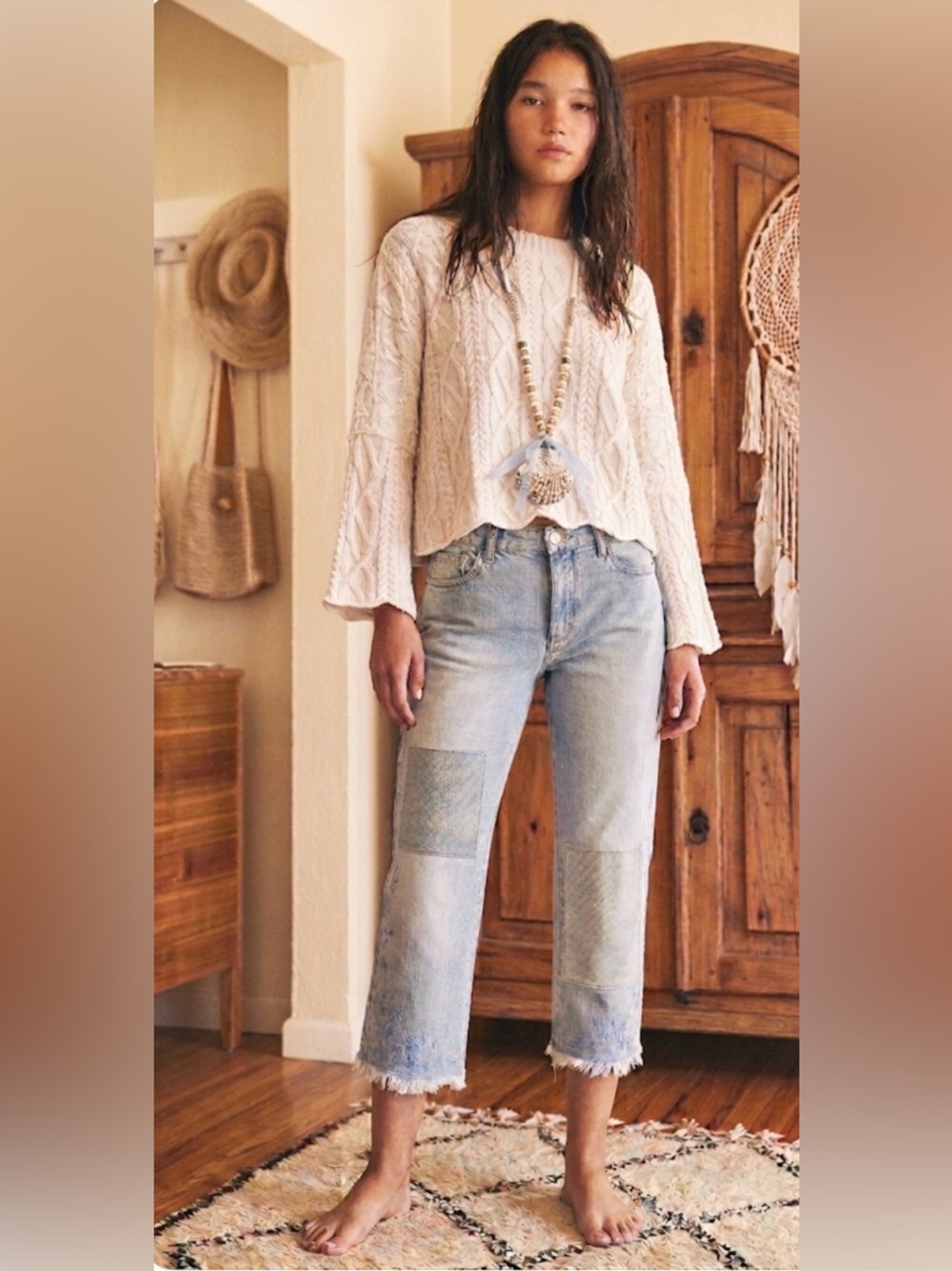 OOAK Artisan Upcycled Bleach Wash Patchwork Cropped Jeans 6P